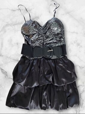 Solar usa Black Metallic Animal-Print Mini Dress with Belt size Med. NWT